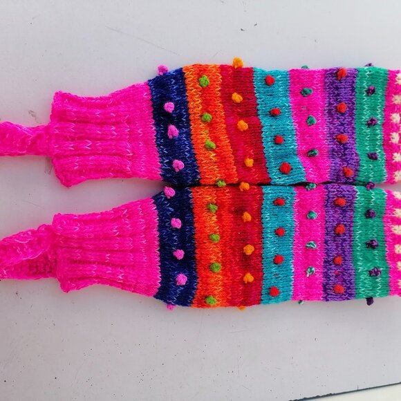 Multicolored Wool Knitted Leg Warmers - Andean Craftsmanship - Picture 3 of 9
